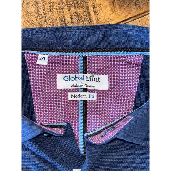 NWT Luchiano Visconti Global Mint Mens Long Sleeve Navy Blue Button Down 3XL - Picture 2 of 7